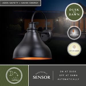 Delano 1-Light Dusk to Dawn Bronze Gold Farmhouse Barn Dome Outdoor Wall Lantern Sconce