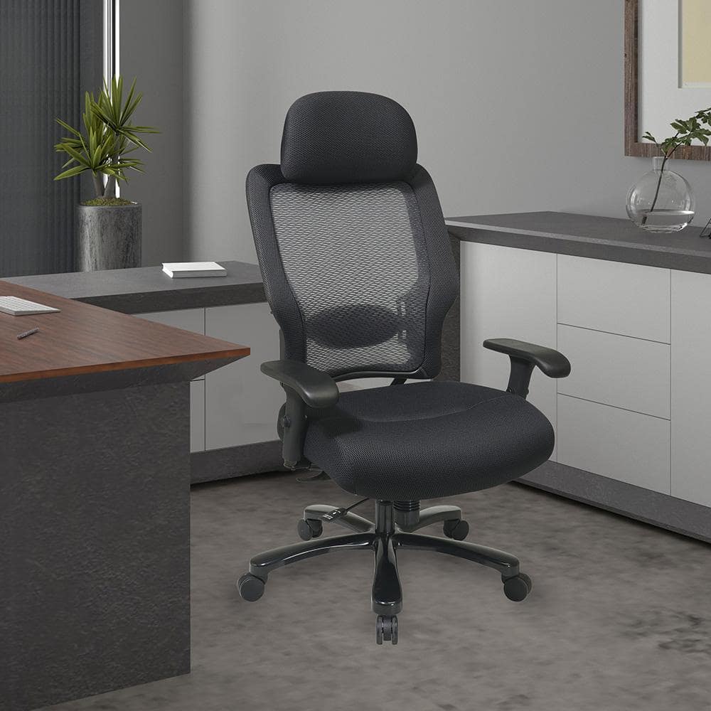 Adjustable Black Mesh and Leather Swivel Office Chair