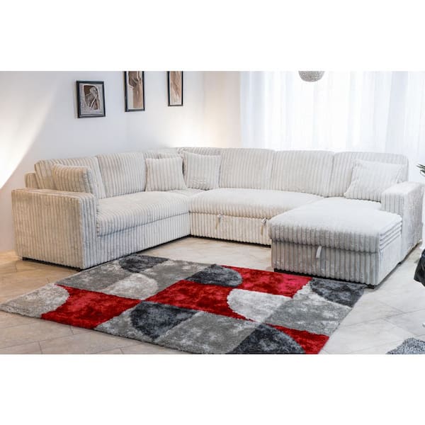New Classic Furniture Bliss 121 in. Square Arm 5-Piece Fabric U-Shape with Storage Sectional Sofa in Mist Gray