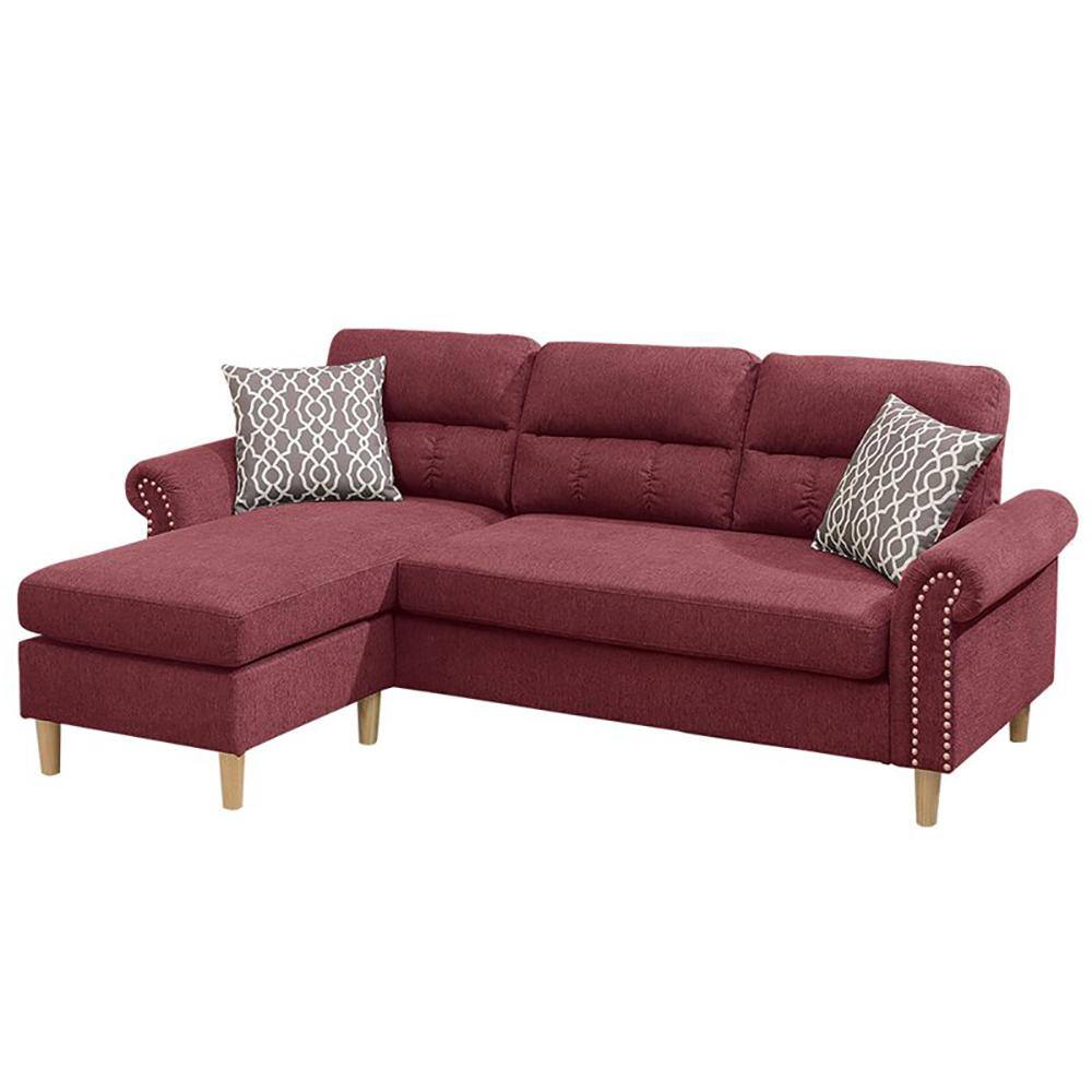 87 in. W Rolled Arm Linen Like Fabric Modern L-Shaped Sectional 2-People Sofa Set in Red