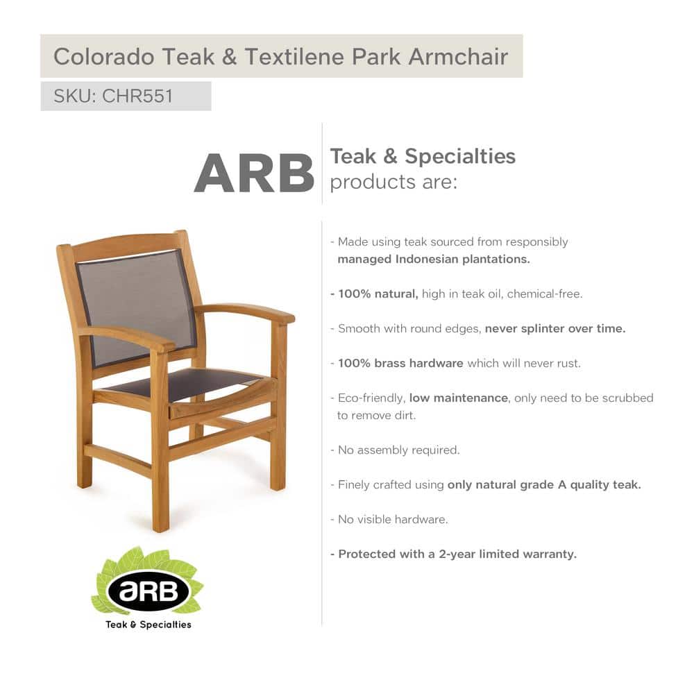 Colorado Teak and Textilene Park Armchair with Curved Back