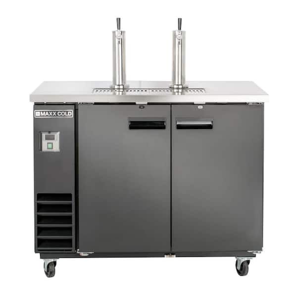 47.5 in W, 10.5 cu. ft. Dual Tower Beer Dispenser, 2 Barrels/Kegs, in Black with Stainless Steel Top