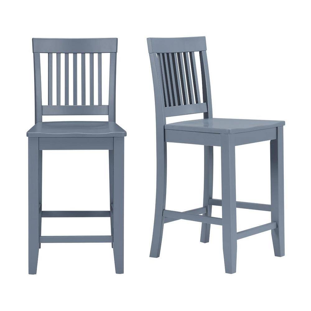 Scottsbury Dust Blue Wood Counter Stools with Slat Back (Set of 2)