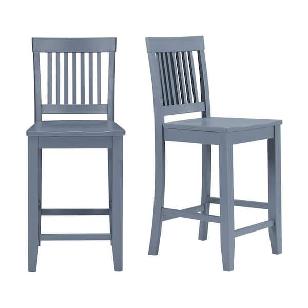 StyleWell Scottsbury Steel Blue Wood Counter Stool with Slat Back (Set of 2) (19.14 in. W x 38.59 in. H)