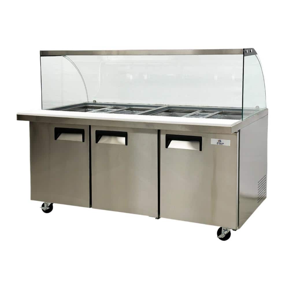 70 in.W 15.5 cu. ft Commercial Cold Food Table Refrigerator with Sneeze Guard in Stainless-Steel