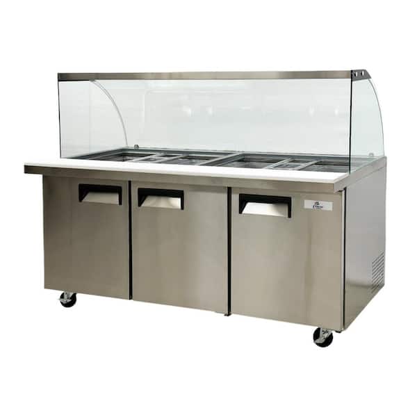 Cooler Depot 70 in.W 15.5 cu. ft Commercial Cold Food Table Refrigerator with Sneeze Guard in Stainless-Steel