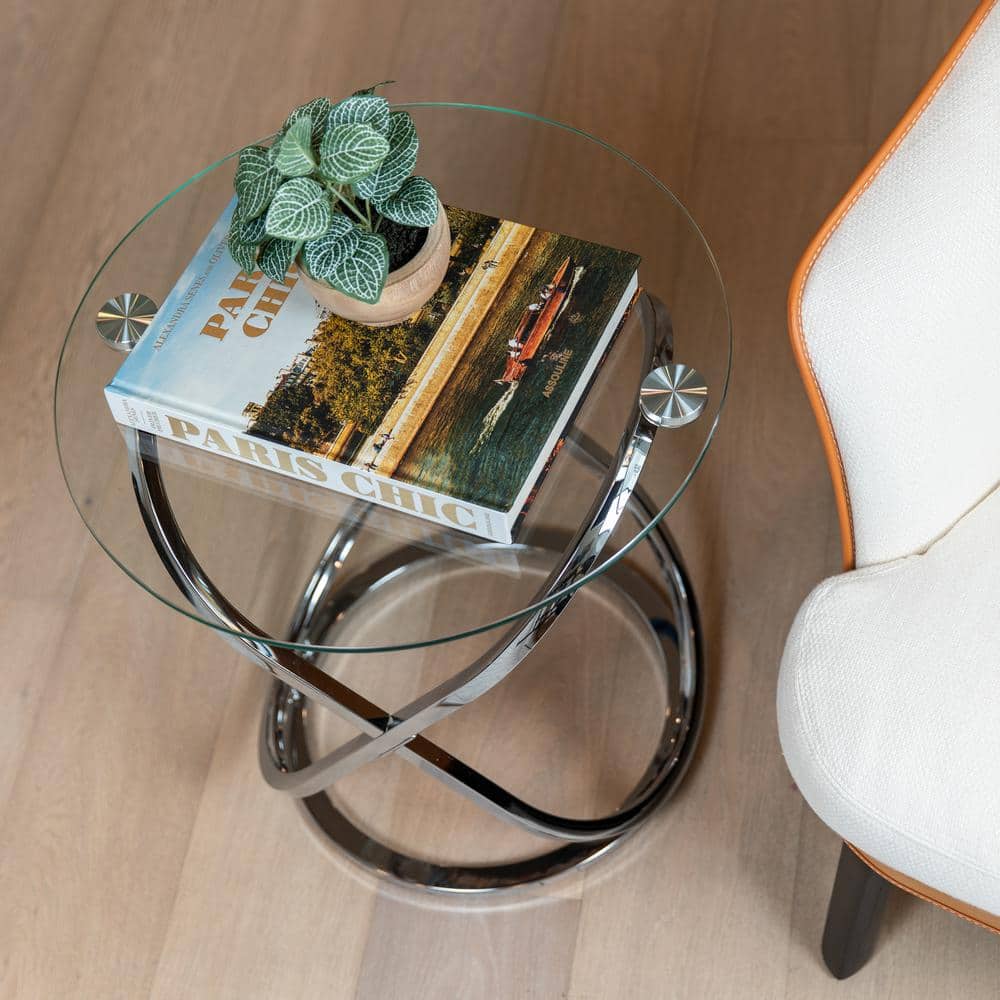 Small Round Chrome and Glass Accent Table