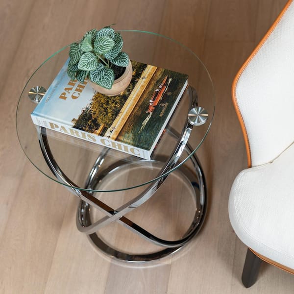 danya b galaxy chrome and tempered glass round end table