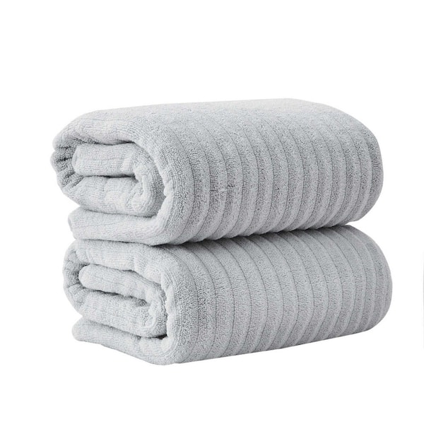 Light Grey Premium Cotton Ribbed Textured 2-Pack Bath Sheet Set