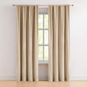 Glam Pleated Neutral Velvet 38 in. W x 84 in. L Rod Pocket Light Filtering Curtain (Set of 2)