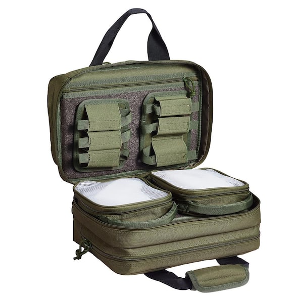 VEVOR Tactical Backpack, Range Bag 13 in. Green Backpack for 2-Pistols, Tactical Gun Bag with 2-Built-in Removable Pistol Bags