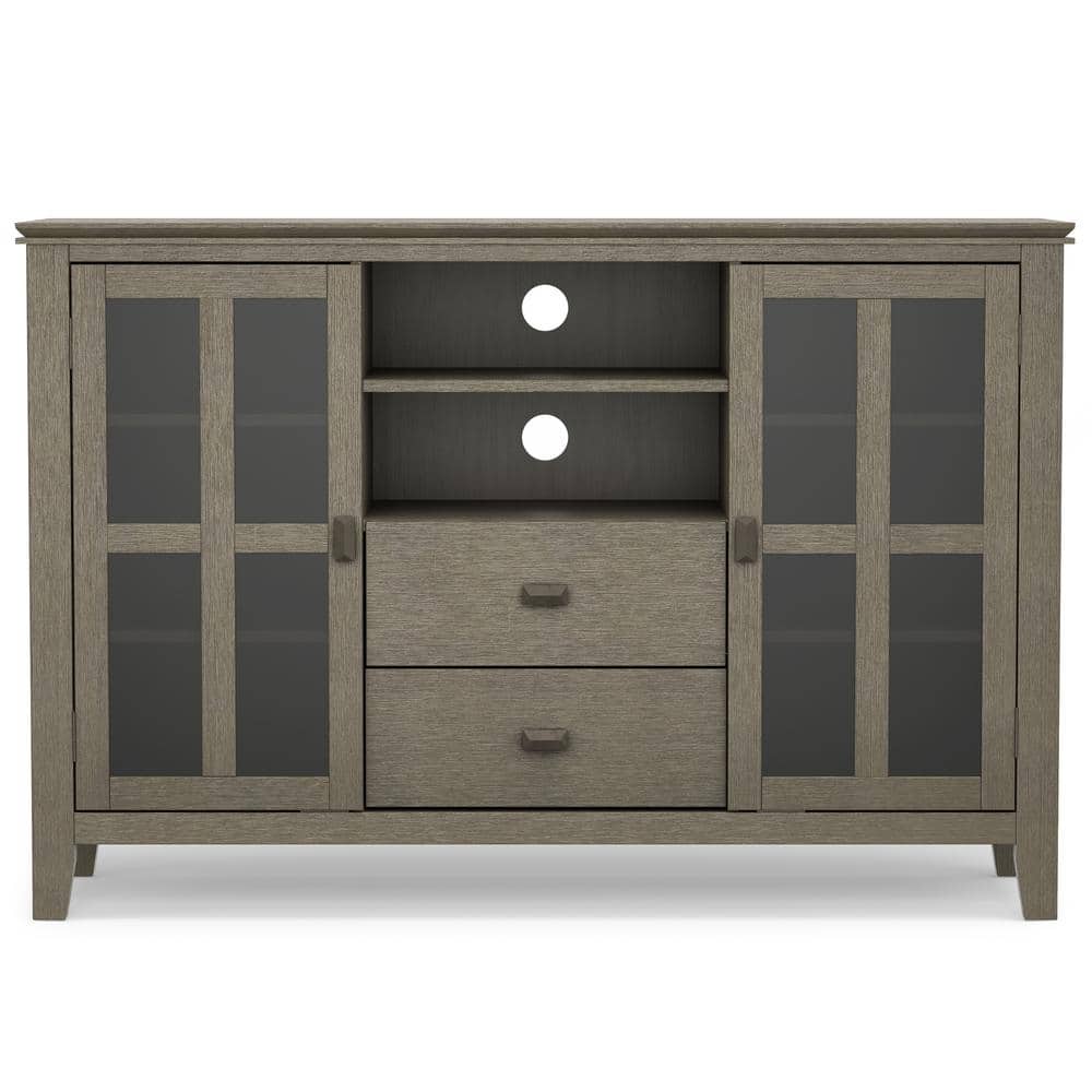 Farmhouse Grey Tall TV Media Stand with Tempered Glass Top