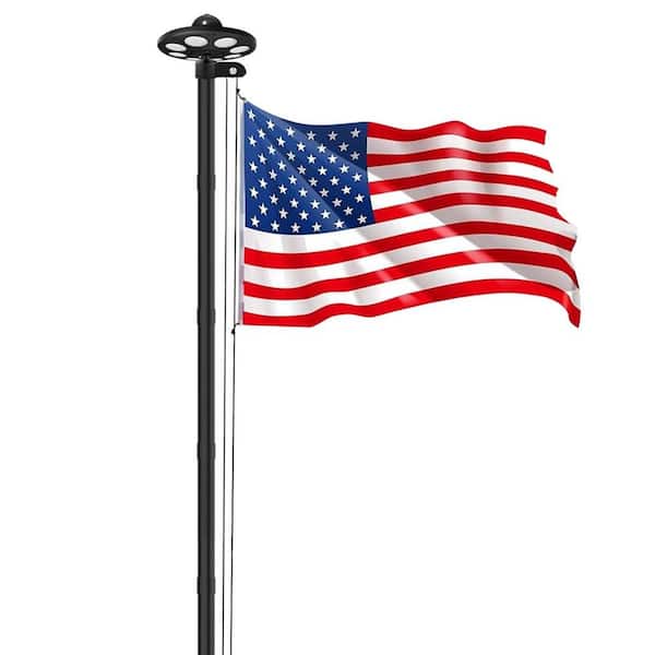 20 ft. Black Flagpole Kit, 12 Gauge Aluminum Flagpole with 136 LED Solor Light and 3 x 5 US Flag