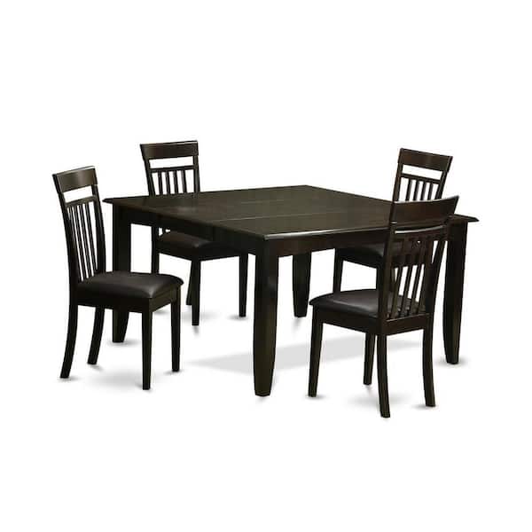 5-Piece Square Cappuccino Finish Solid Wood Top Dining Table with 4 Chairs with Lattice Back