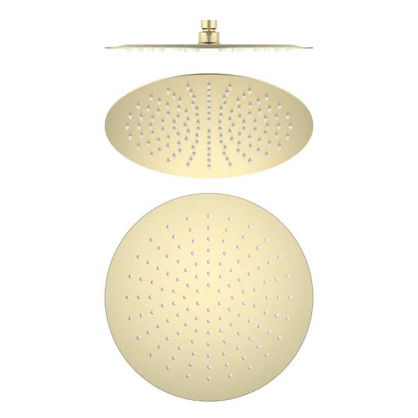 KIBI 3-Spray Patterns with 1.75 GPM 12 in. Wall Mount Mist, Rain Fixed Shower Head with Pressure Balance in Brushed Gold