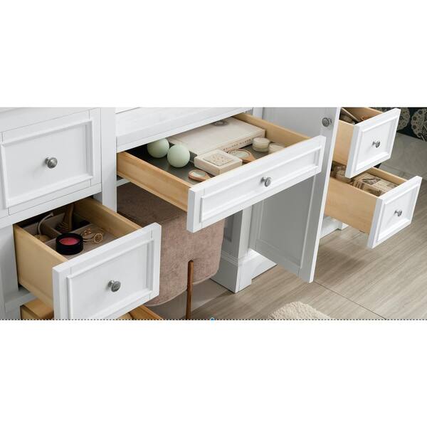 94 de Soto Double Bathroom Vanity with Makeup Counter, Bright White