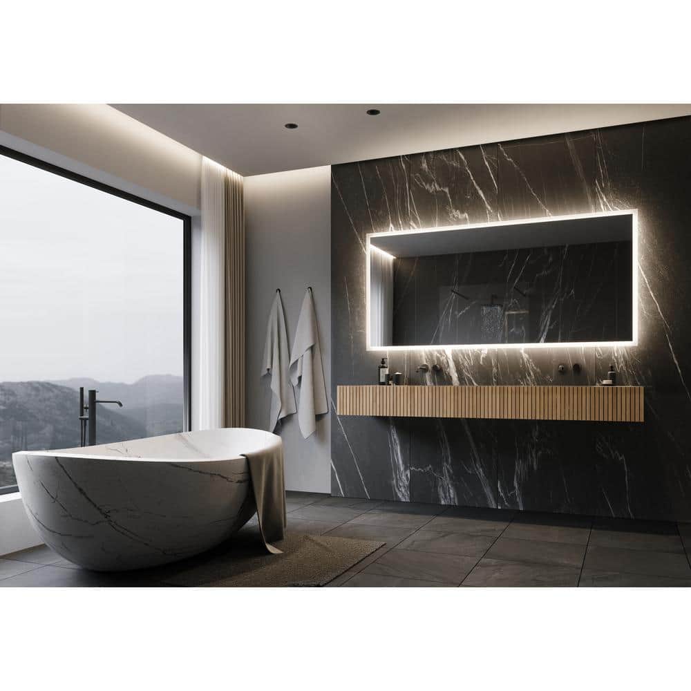 Backlit 85 in. W x 40 in. H Rectangular Frameless Wall Mounted Bathroom Van