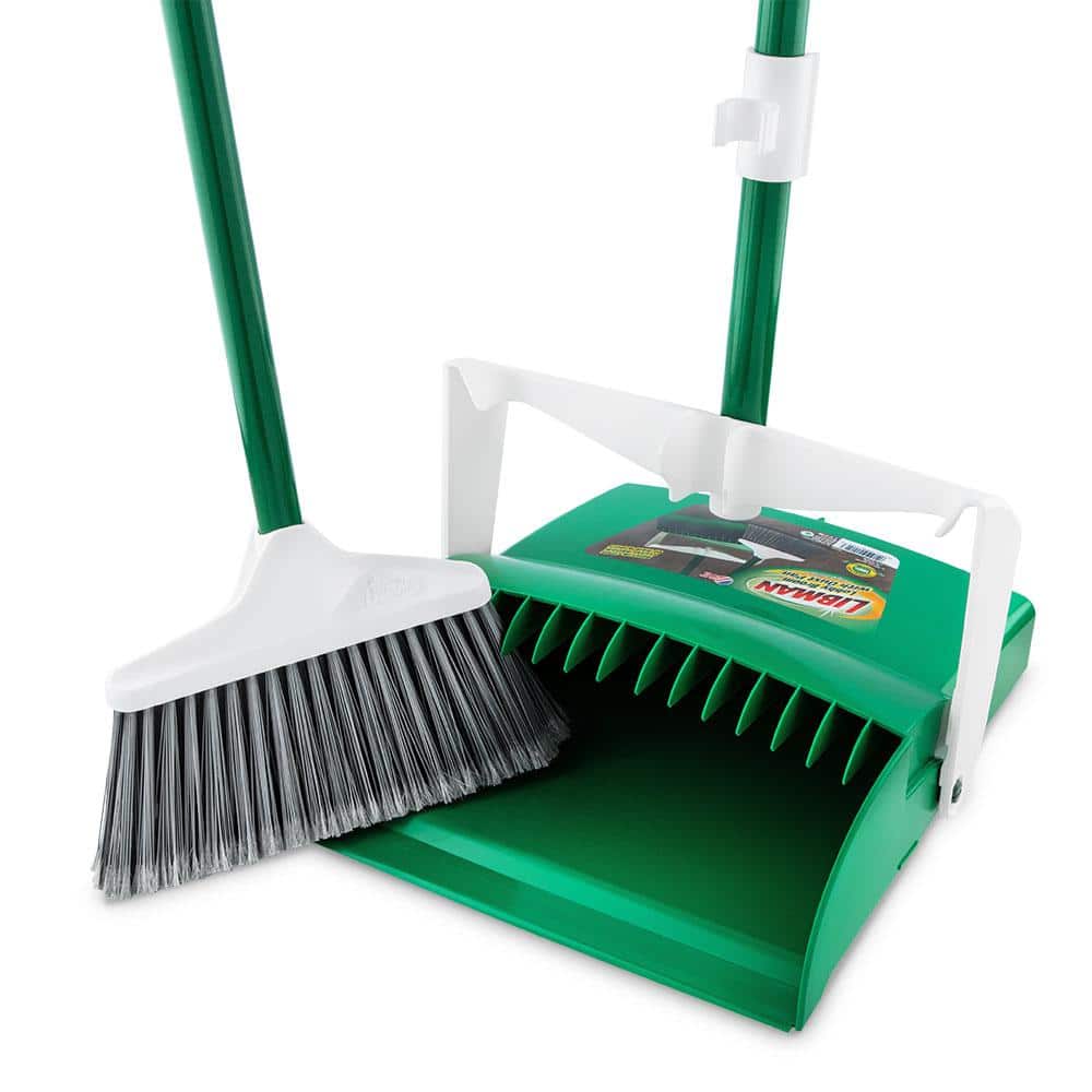 12-Inch Green Steel Upright Broom and Dustpan Set (2-Pack)
