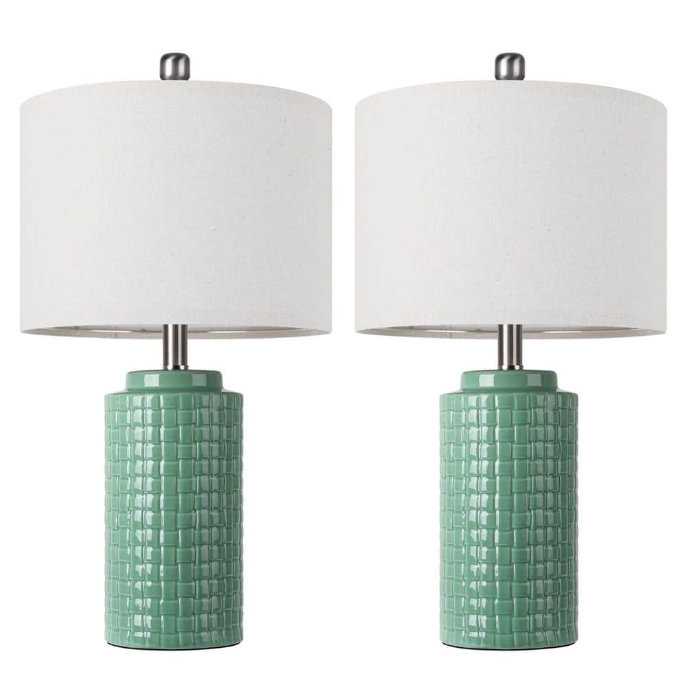 ROTTOGOON 23 in. Green Woven Ceramic Table Lamp Set of 2