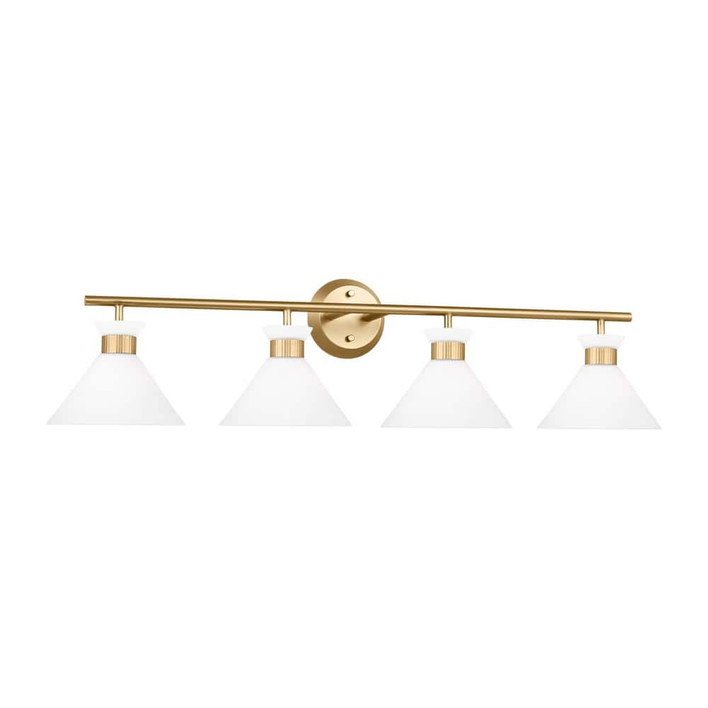 Satin Brass and Etched Glass 4-Light Vanity Fixture