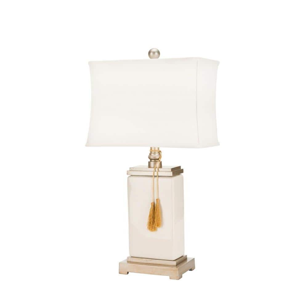 Amiliana 32 Inch Cream Ceramic Tassel Table Lamp with White Shade