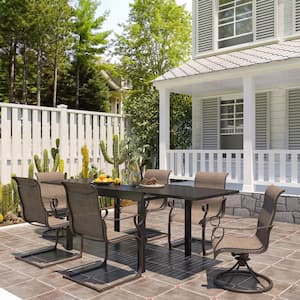 9-Piece Metal Patio Outdoor Dining Set with Extendable Table and Steel Textiliene Chairs
