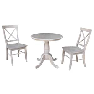 Hampton 3-Piece 30 in. Weathered Taupe Round Solid Wood Dining Set with Alexa Chairs