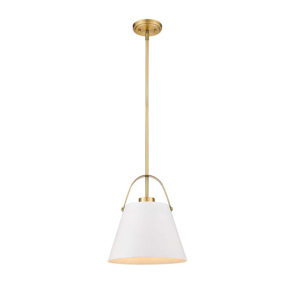 UPC 685659145410 product image for 1-Light Matte White and Heritage Brass Pendant with Matte White Metal Shades | upcitemdb.com