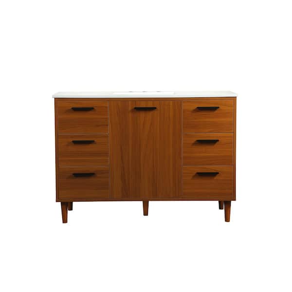 Unbranded Simply Living 48 in. W x 22 in. D x 34 in. H Bath Vanity in Teak with Ivory White Engineered Marble Top