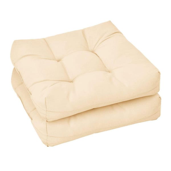 Beige Polyester Reversible Tufted Chair Pad Seat Cushion (Set of 2)