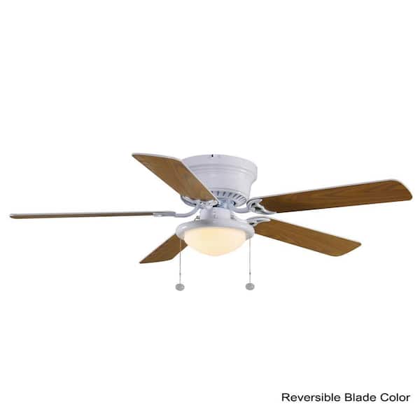 LED Indoor White Ceiling Fan with Light Kit Hugger 52 in 