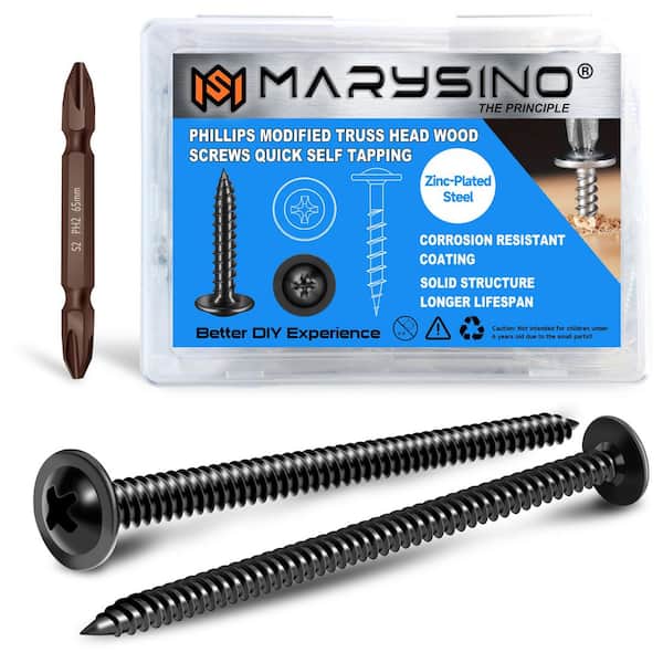 #10 x 3 in. Black Self Tapping Phillips Truss Head Wood Screws (100-Pack)