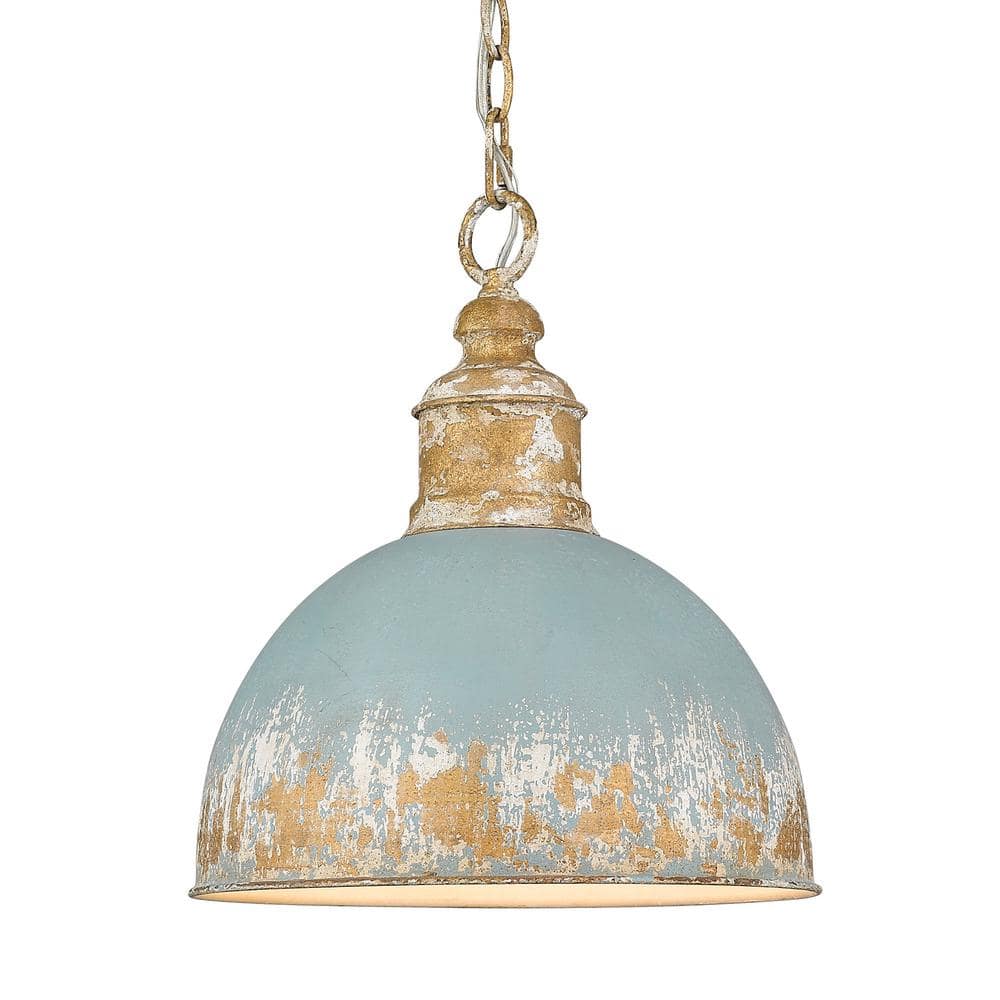 Alison Vintage Gold Bowl Pendant with Antique Teal Shade - 12"