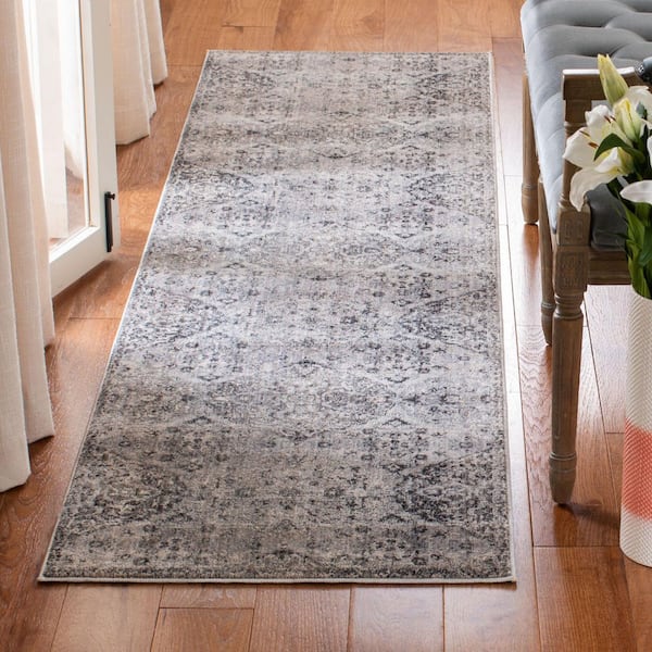 Vintage Persian 2 ft. x 12 ft. Gray Distressed Diamond Medallion Runner Rug