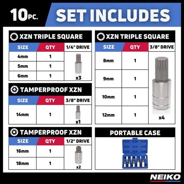 りっつ NEIKO 1/4 in. 3/8 in. and 1/2 in. Drive Metric Triple Square