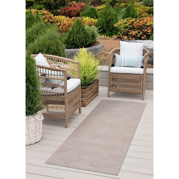 Bailey Beige 2 ft. x 7 ft. Transitional Geometric Flat Weave Polypropylene Runner Indoor/Outdoor Runner Rug