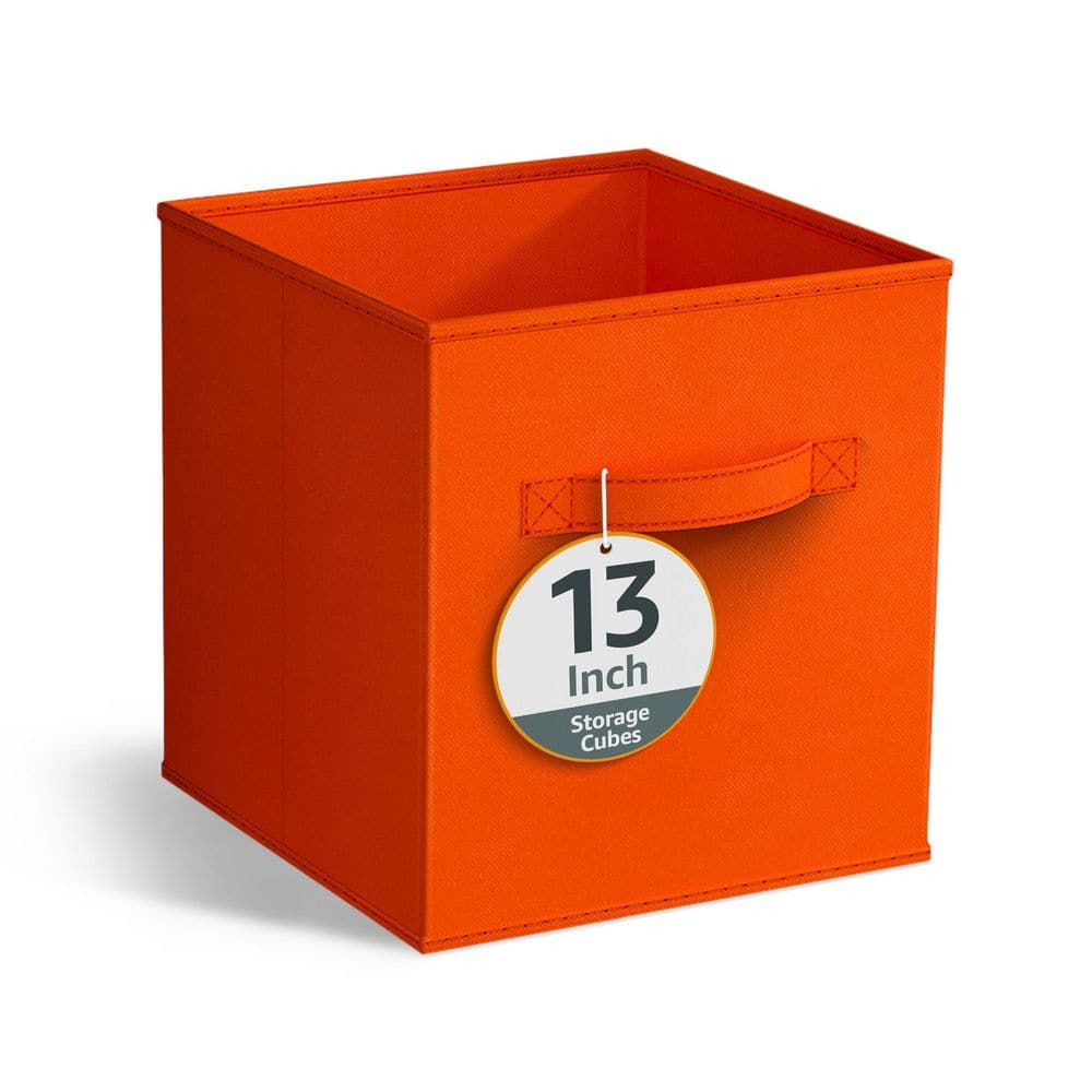 Large Storage Cubes w/ Handles, Orange 13 in. x 13 in. Fabric Decorative Ba