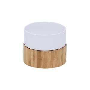 5.25 in. W Billie Raised Safe Food Grade White Ceramic Pet Bowl with Bamboo Stand and Non-Slip Padded Bottom in Brown