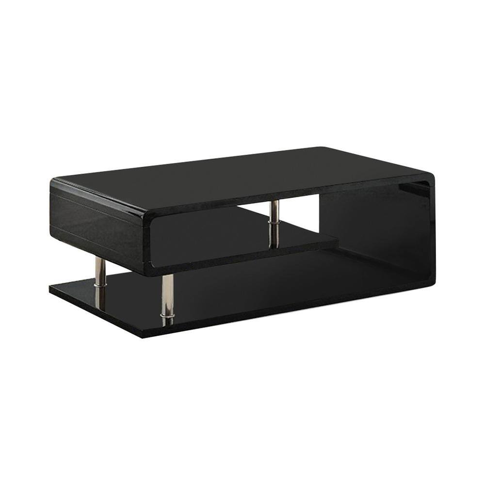 Benzara 48 in. Black Large Rectangle Wood Coffee Table with Shelf