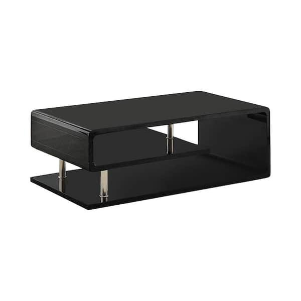 Benzara 48 in. Black Large Rectangle Wood Coffee Table with Shelf