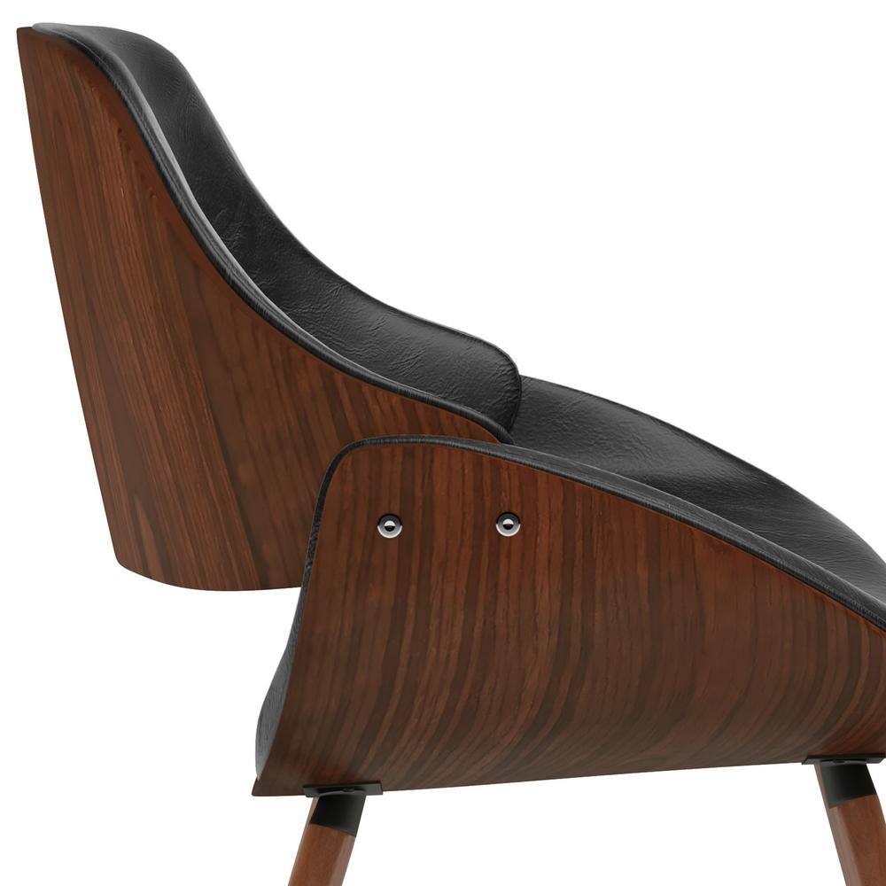 Mid-Century Modern Black Faux Leather Upholstered Side Chair