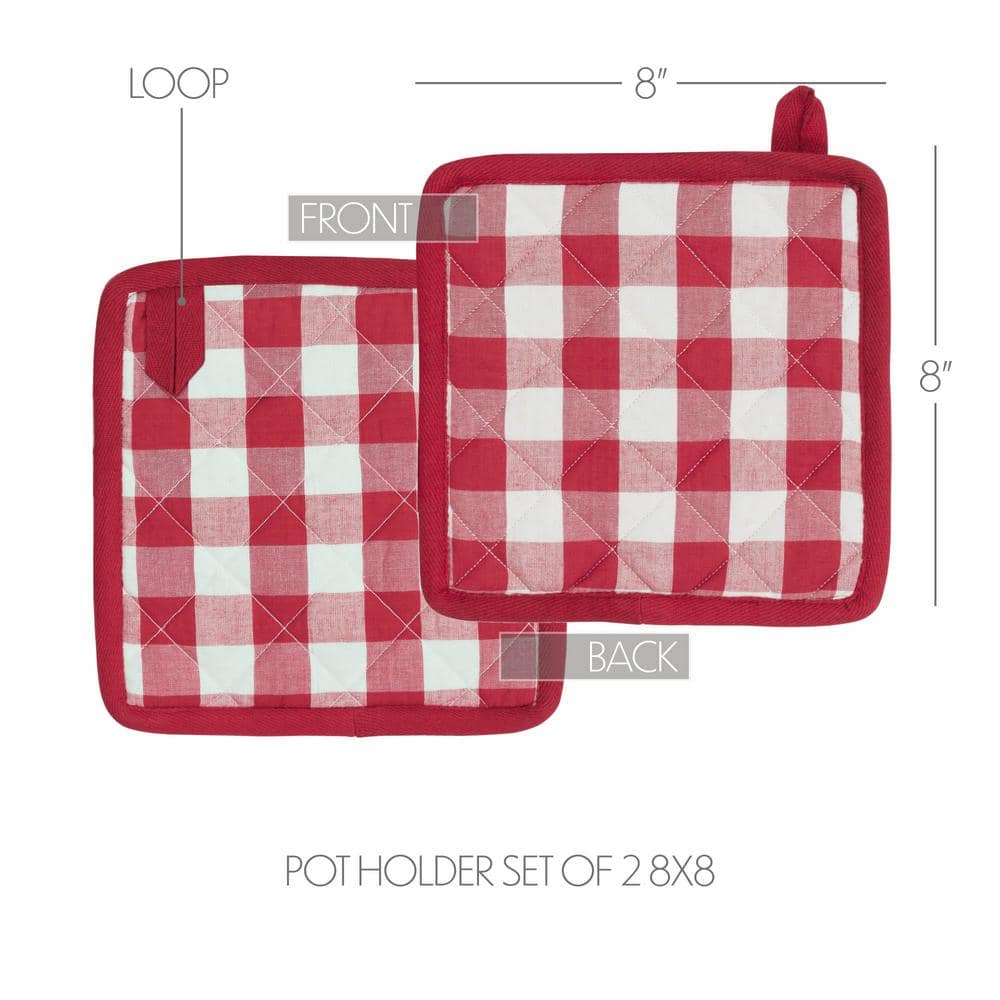 Annie Buffalo Check Red and White Cotton Pot Holder Set