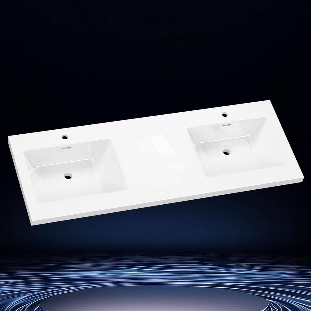 Tor 60 in. W x 22 in. D Solid Surface Cultured Marble Vanity Top White Integrated Sink Bathroom Double Basin Countertop price history on PriceWatchPro