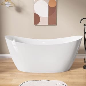 66 in. x 31.5 in. Deep Soaking Bathtub Free Standing Double Slipper Alone Bath Tub Oval Acrylic Freestanding in White