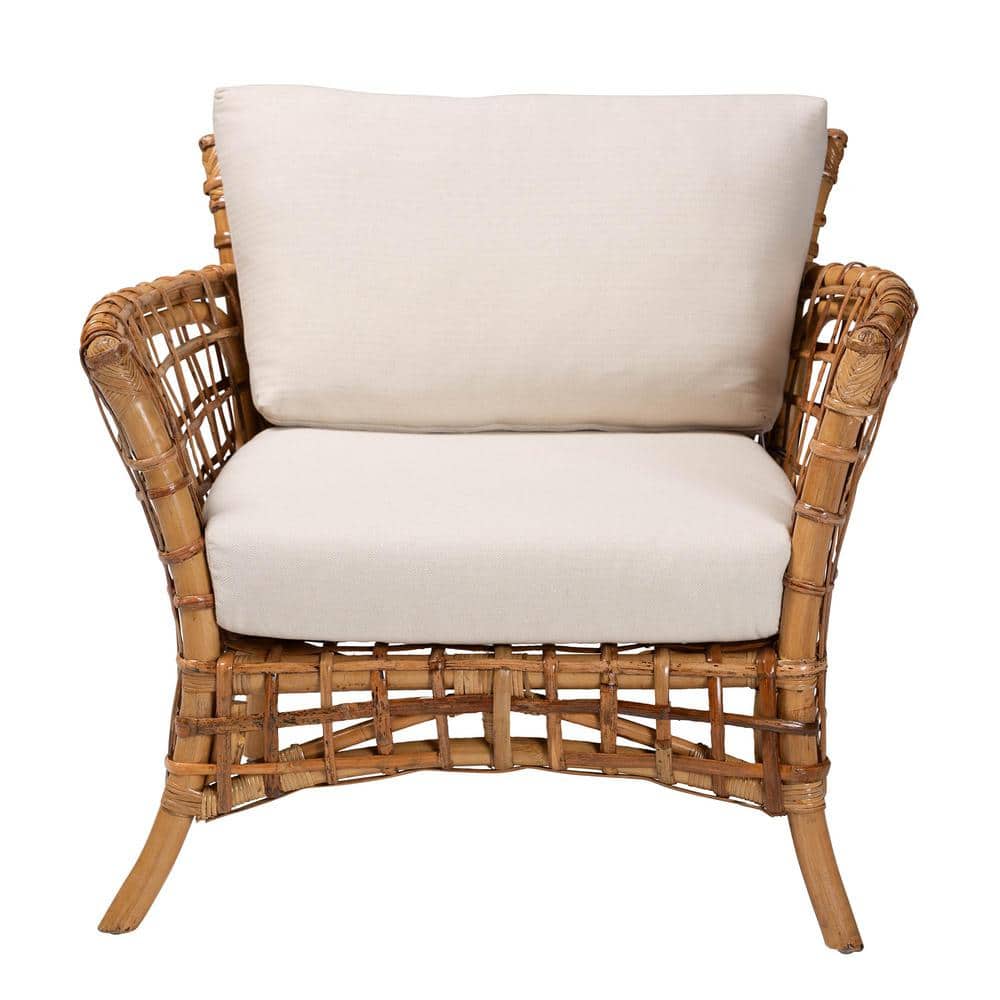 Handcrafted Natural Brown Rattan Accent Chair with Cushions