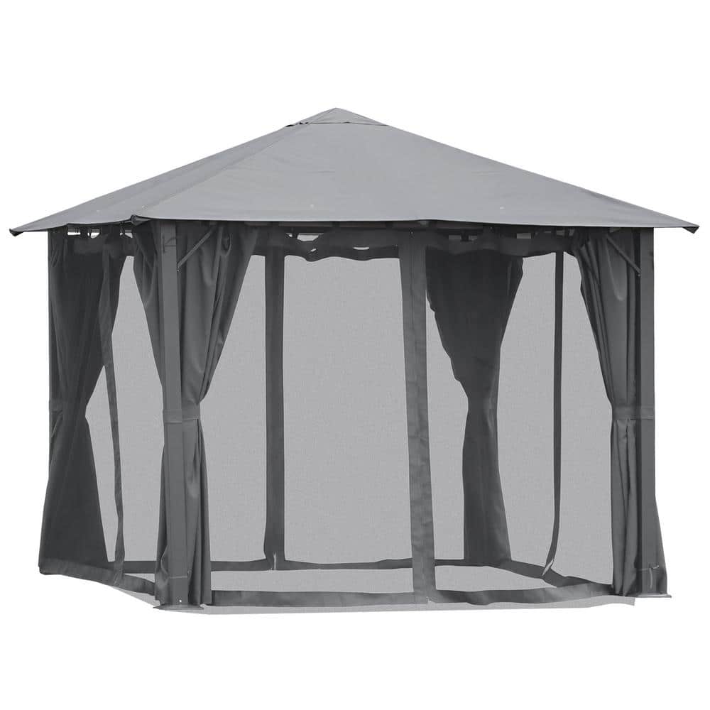 10 ft. x 10 ft. Black Outdoor Patio Gazebo Canopy Shelter with Netting & Cu