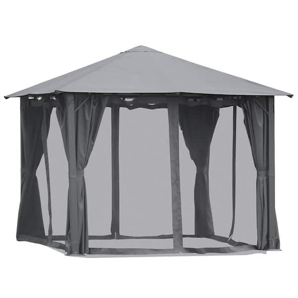 Unbranded 10 ft. x 10 ft. Black Outdoor Patio Gazebo Canopy Shelter with Netting & Curtains, Vented Roof