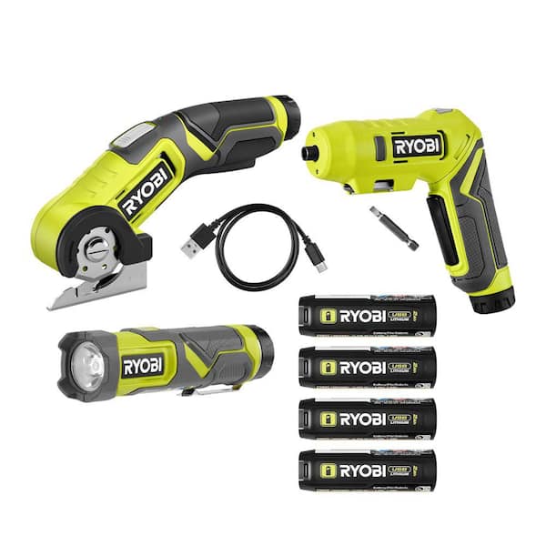 RYOBI USB Lithium 3-Tool Combo Kit w/ Flashlight, Screwdriver, Cutter, Batteries, Charger & (2) 2.0 Ah Batteries