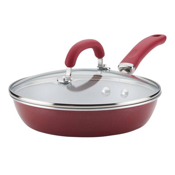 Create Delicious 9.5 in. Aluminum Nonstick Deep Skillet, 9.5 in., with lid, Burgundy Shimmer