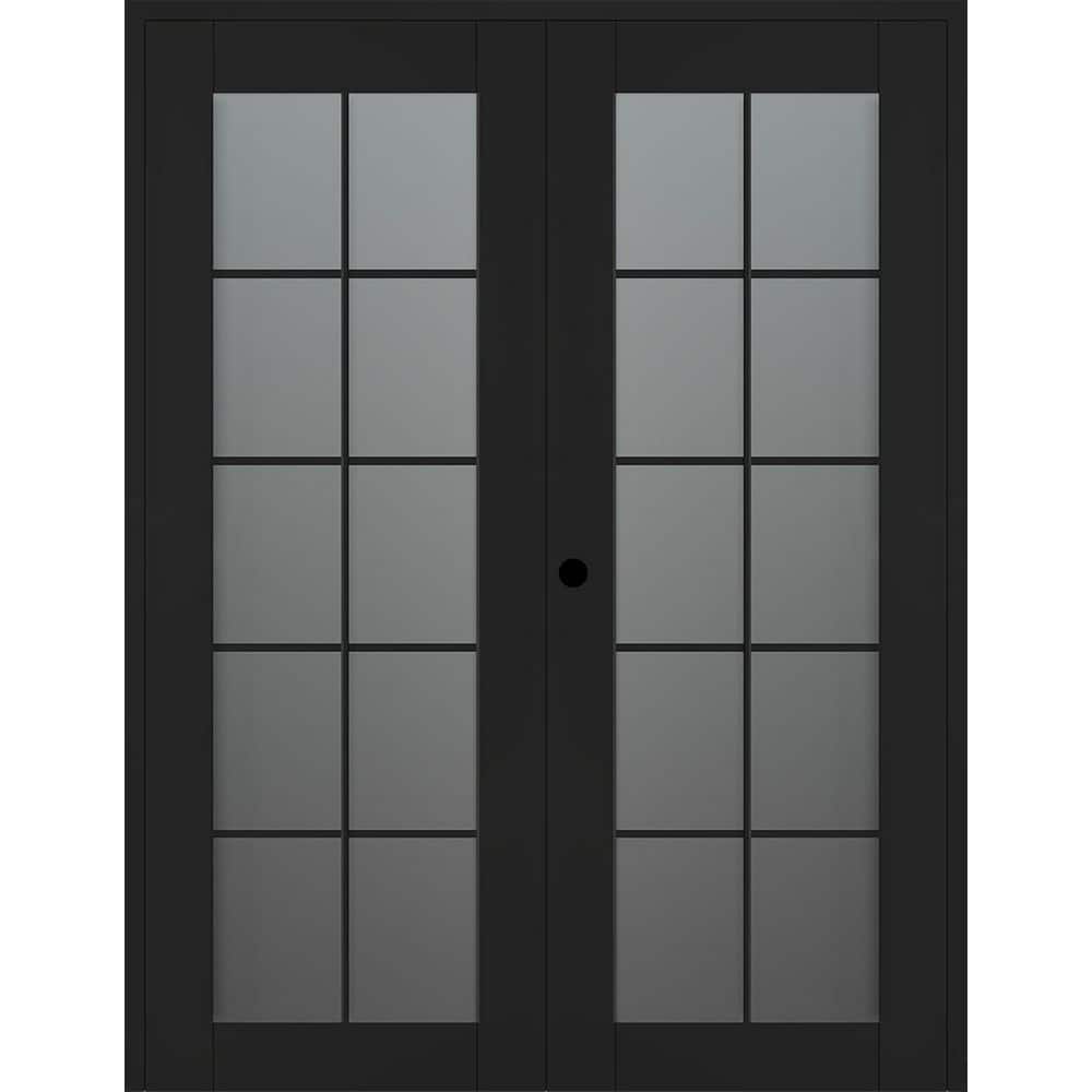 Avon 10 Lite N 56 in. x 80 in. Right Active 10-Lite Frosted Glass Black Matte Wood Composite Double Prehung French Door price history on PriceWatchPro